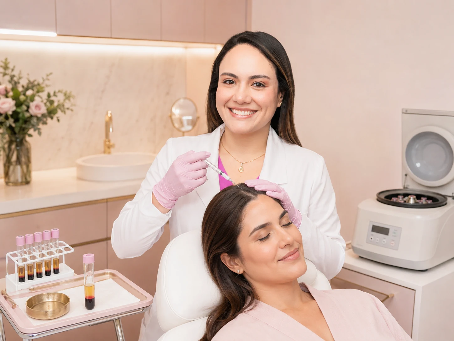 Aplicación de PRP capilar en consultorio dermatológico